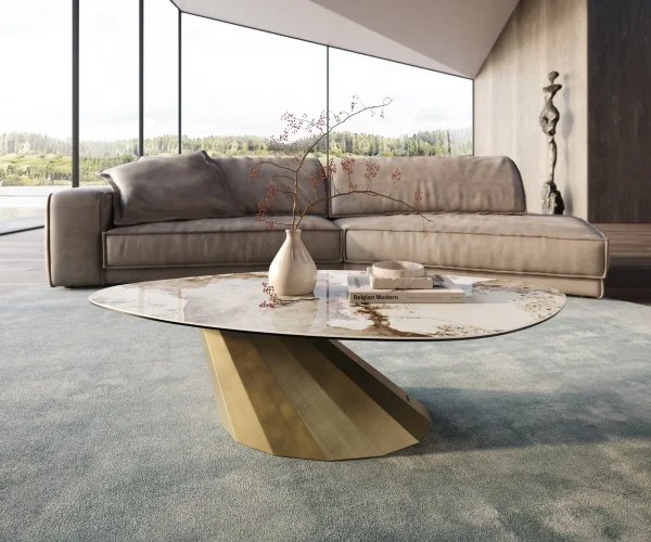 Couchtisch Edge Organisch 140x76 cm Keramik Minas Melange Parabi Metallic Gold