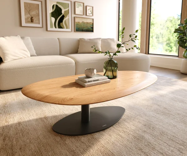 Couchtisch Edge Oval 140x75 cm Eiche Natur Runde Kante Vibany Metall Schwarz