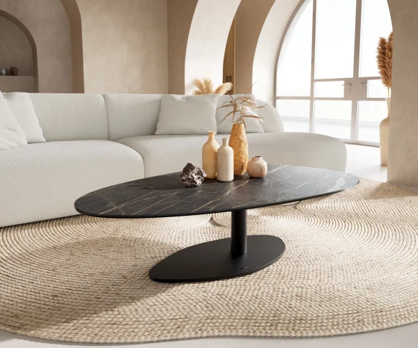 Couchtisch Edge Oval 140x75 cm Keramik Laminam® Noir Desir Braun Vibany Metall Schwarz