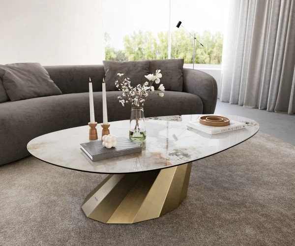Couchtisch Edge Oval 140x75 cm Keramik Minas Melange Parabi Metallic Gold