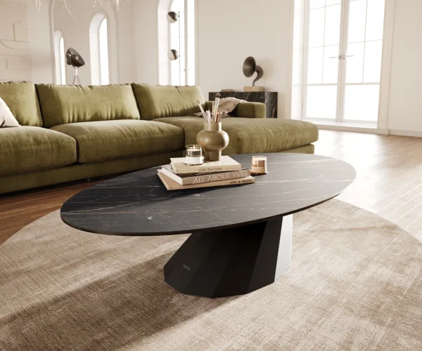 Couchtisch Edge Oval 140x80 cm Keramik Laminam® Noir Desir Braun Parabi Metall Schwarz
