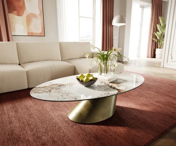 Couchtisch Edge Oval 140x80 cm Keramik Minas Melange Conis Metallic Gold
