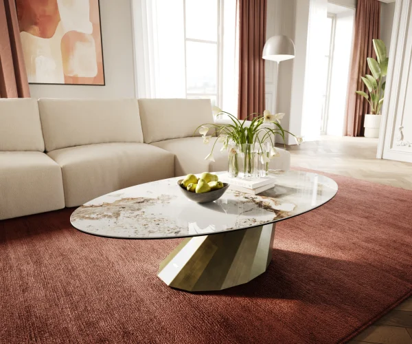 Couchtisch Edge Oval 140x80 cm Keramik Minas Melange Parabi Metallic Gold