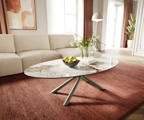 Couchtisch Edge Oval 140x80 cm Keramik Minas Melange Sarity Metall Effektfinish Titan