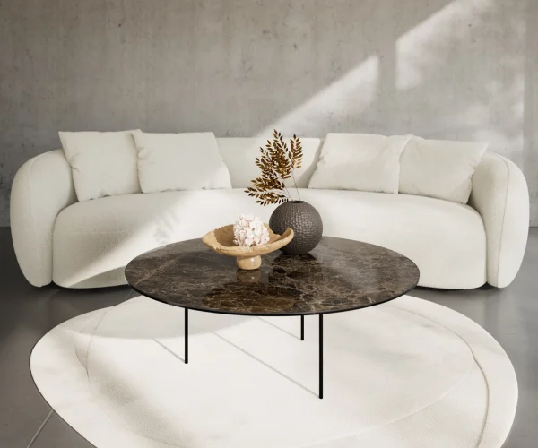 Couchtisch Edge Rund 100x100 cm Keramik Laminam® Emperador Extra Lucidato Dunkelbraun Trive Metall Schwarz