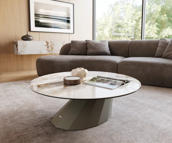 Couchtisch Edge Rund 100x100 cm Keramik Minas Melange Parabi Metall Effektfinish Titan