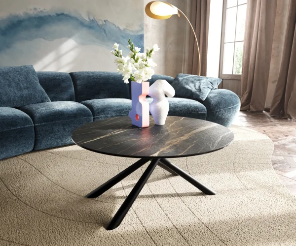 Couchtisch Edge Rund 90x90 cm Keramik Laminam® Noir Desir Braun Sarity Metall Schwarz