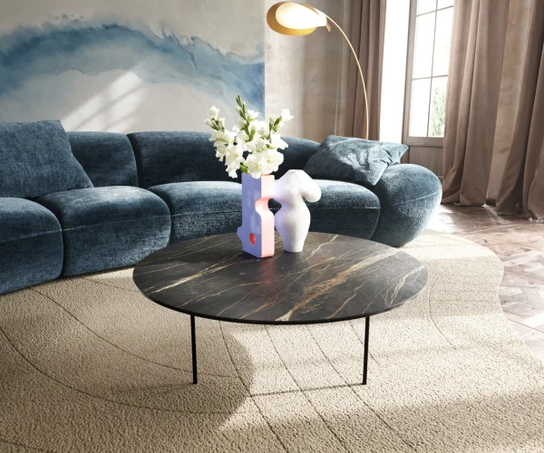 Couchtisch Edge Rund 90x90 cm Keramik Laminam® Noir Desir Braun Trive Metall Schwarz