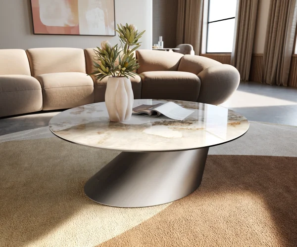 Couchtisch Edge Rund 90x90 cm Keramik Minas Melange Conis Edelstahl gebürstet