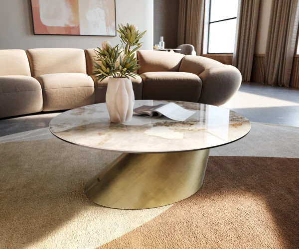 Couchtisch Edge Rund 90x90 cm Keramik Minas Melange Conis Metallic Gold