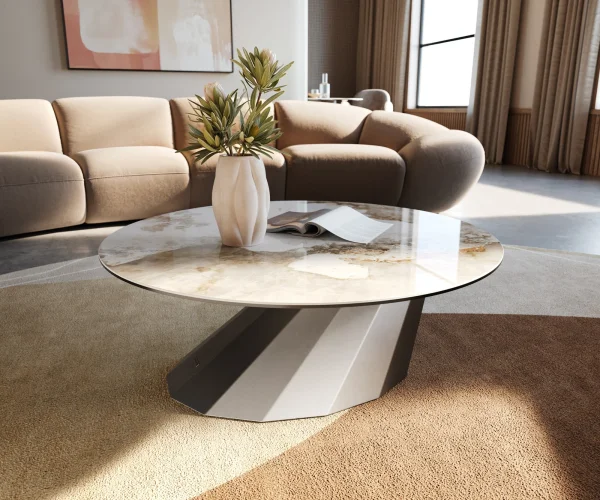 Couchtisch Edge Rund 90x90 cm Keramik Minas Melange Parabi Edelstahl gebürstet