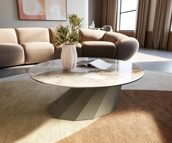 Couchtisch Edge Rund 90x90 cm Keramik Minas Melange Parabi Metall Effektfinish Titan