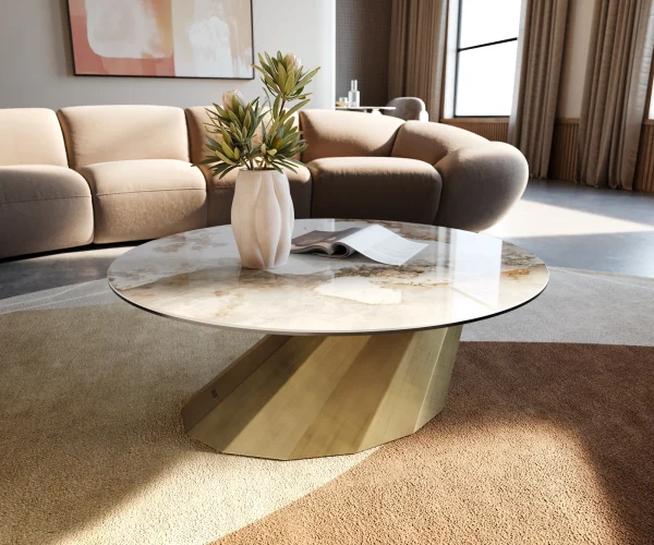 Couchtisch Edge Rund 90x90 cm Keramik Minas Melange Parabi Metallic Gold