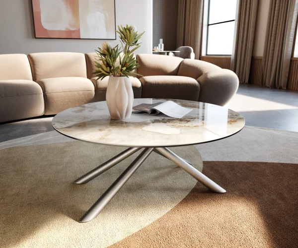 Couchtisch Edge Rund 90x90 cm Keramik Minas Melange Sarity Edelstahl gebürstet