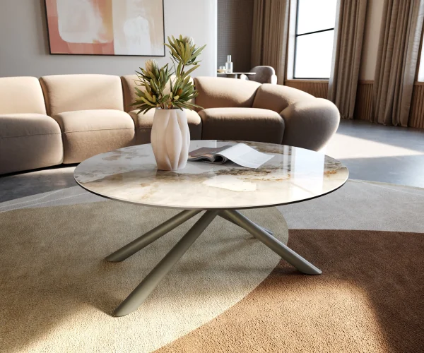 Couchtisch Edge Rund 90x90 cm Keramik Minas Melange Sarity Metall Effektfinish Titan