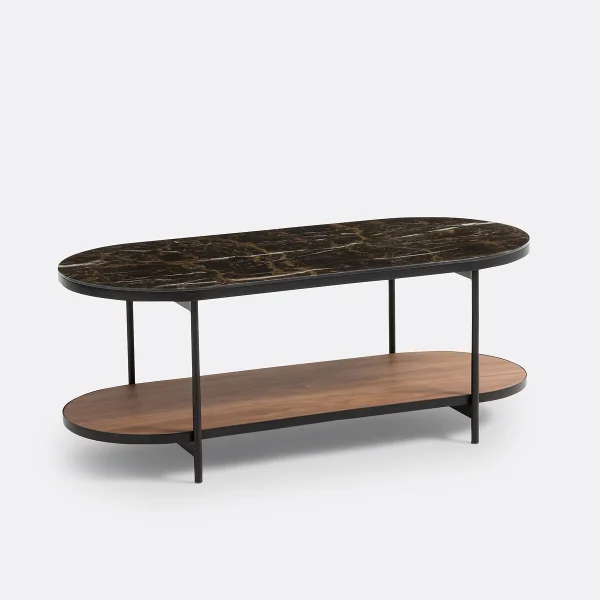 Couchtisch Gil Mit Glasplatte In Marmor-optik