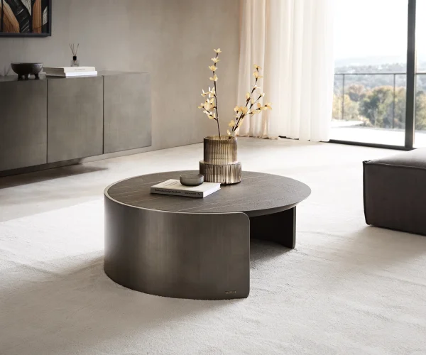 Couchtisch Haru 90x35 cm Keramik Laminam® Noir Desir Braun Metallic Silber