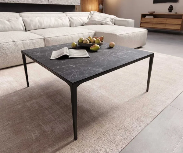 Couchtisch Levente 85x85 cm Keramik Laminam®Nero Greco Anthrazit Gestell Metall Schwarz