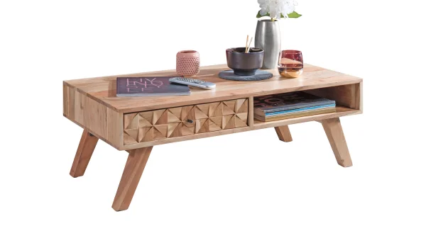 Couchtisch mit Schublade Akazie massiv lackiert - ROYA