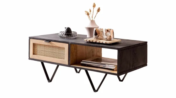 Couchtisch mit Schublade Mango massiv gebeizt 90 x 45 cm - MAGNOR
