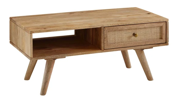 Couchtisch mit Schublade Mango massiv - Rattan 90 x 40 cm - RIKARD