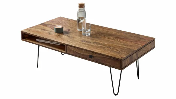 Couchtisch mit Schublade Sheesham massiv gebeizt 115 x 60 cm - BARBRO