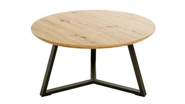 Couchtisch rund 80 cm Eiche Metallgestell schwarz - BERGEN