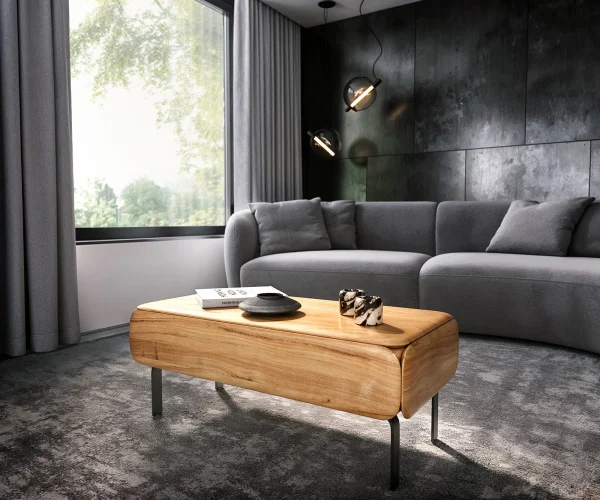 Couchtisch Shavani 100x50 cm Akazie Natur 1 Schublade L-Fuß Metall Schwarz