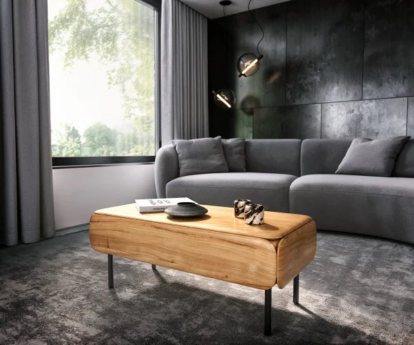 Couchtisch Shavani 100x50 cm Akazie Natur 2 Schubladen Metall Schwarz