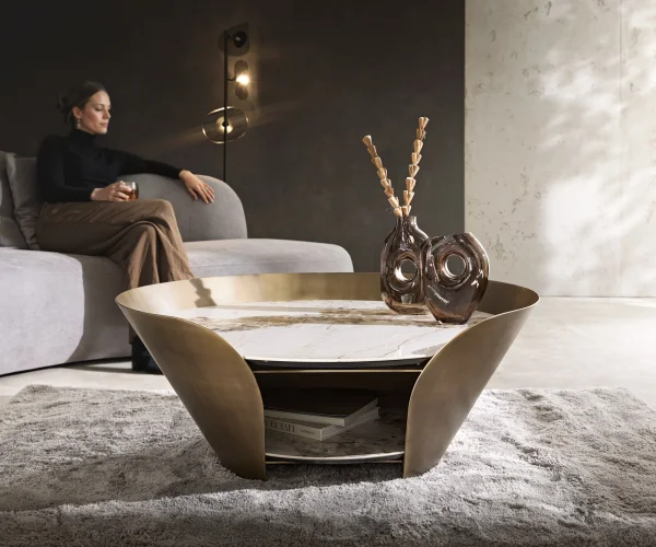 Couchtisch Skafi 100x40 cm Keramik Minas Melange Metallic Gold