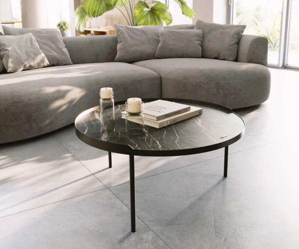 Couchtisch Torell 80x80 cm Keramik Laminam®Noir Desir Braun Metallrahmen Effektfinish Titan