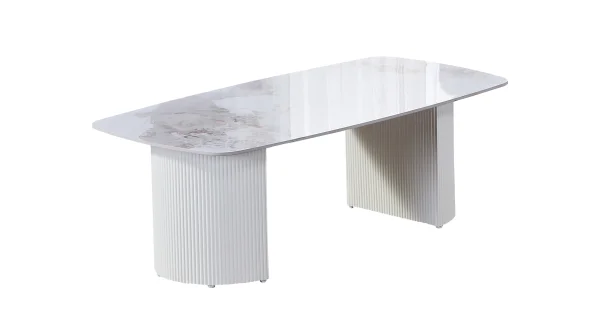 Couchtisch weiß hochglanz Marmoroptik 120 x 70 cm - VITALO