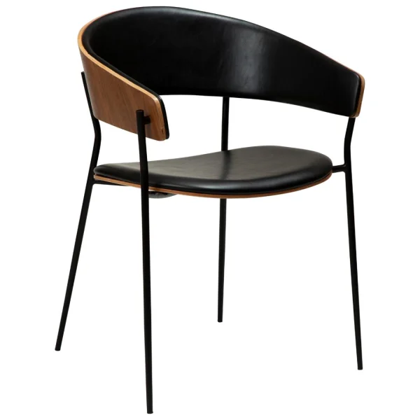 Crib Esszimmerstuhl mit Armlehnen Furnier Walnuss, PU-Kunstleder schwarz.