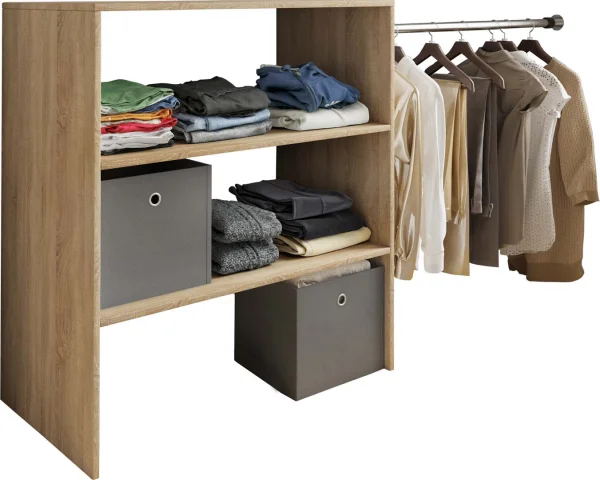 Dacho1 Kleiderschrank Regal mit 1x Kleiderstange 3 Ablagen Eiche dekor.