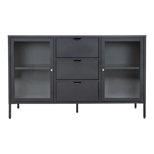 Dalby Sideboard 2 Glastüren, 3 Schubladen schwarz.