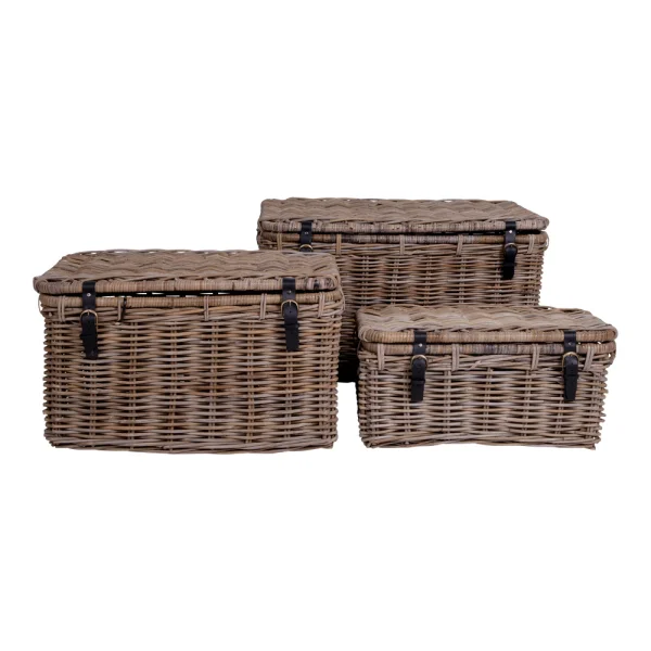 Demsy Aufbewahrungsbox 3 Stk. in Kubu grau mit Ledergriff.