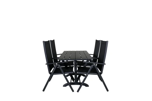 Denver Gartenset Tisch 70x120cm und 4 Stühle Break schwarz.