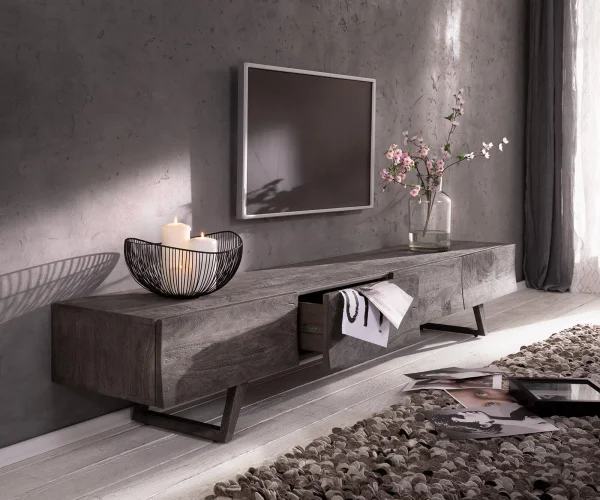 Design-Lowboard Wyatt 220 cm Akazie Platin 4 Schübe