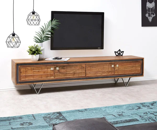 Designer-Lowboard Stonegrace 200 cm Akazie Natur 3D 4 Türen