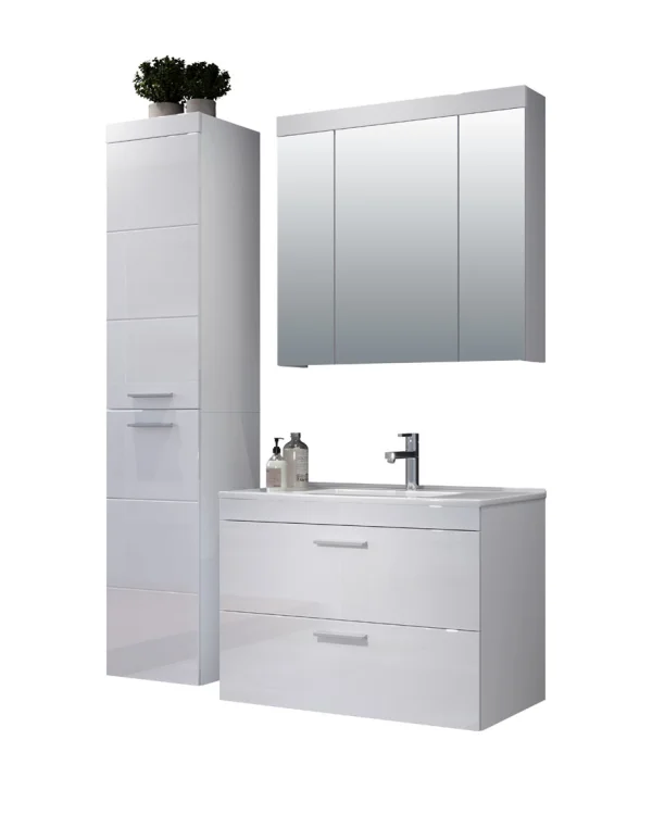 Devon Badmöbelset B mit Bad Spiegelschrank weiß, weiß Hochglanz.