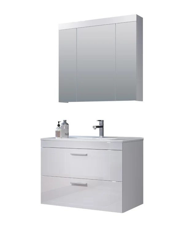 Devon Badmöbelset C mit Bad Spiegelschrank weiß, weiß Hochglanz.