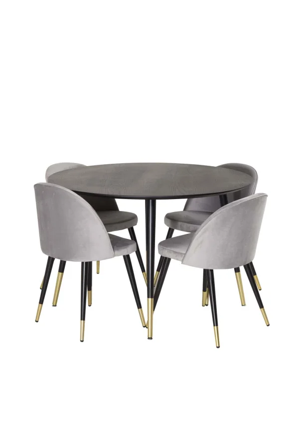 Dipp Essgruppe Tisch schwarz und 4 Velvet Stühle grau.