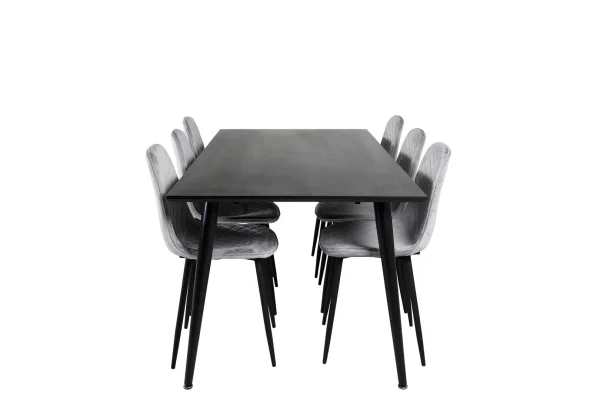 Dipp180x90BLBL Essgruppe Esstisch schwarz und 6 Polar Diamond Esszimmerstühle Velour grau.