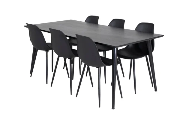 Dipp180x90BLBL Essgruppe Esstisch schwarz und 6 Polar Esszimmerstühle schwarz.