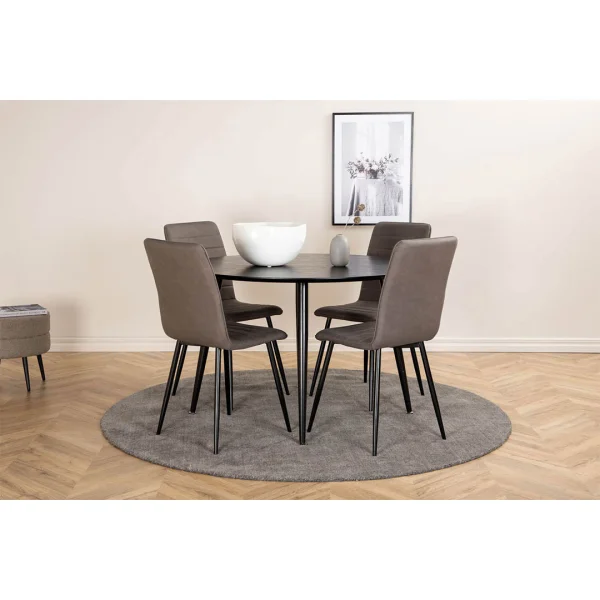 DippØ115BLBL Essgruppe Esstisch schwarz und 4 Windu Lyx Esszimmerstühle grau.