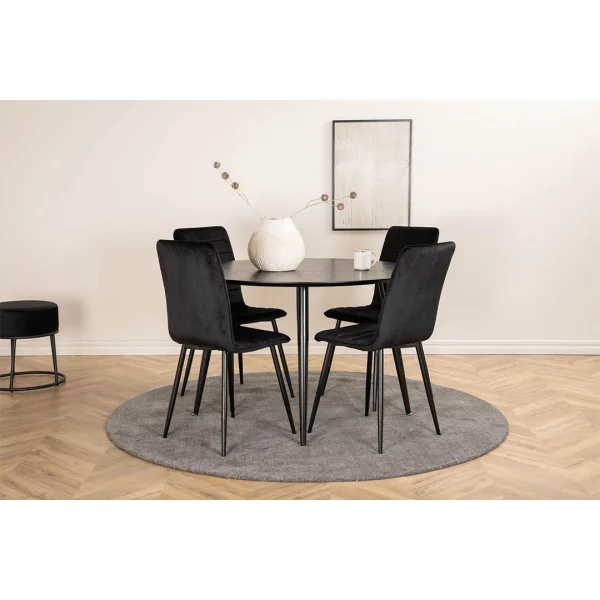 DippØ115BLBL Essgruppe Esstisch schwarz und 4 Windu Lyx Esszimmerstühle Velour schwarz.