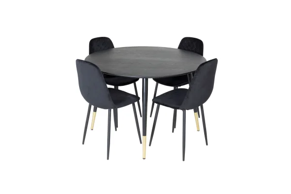 DippØ115BLBR Essgruppe Esstisch schwarz und 4 Polar Diamond Esszimmerstühle Velour schwarz.