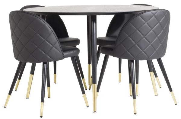 DippØ115BLBR Essgruppe Esstisch schwarz und 4 Velvet Esszimmerstühle PU Kunstleder schwarz.