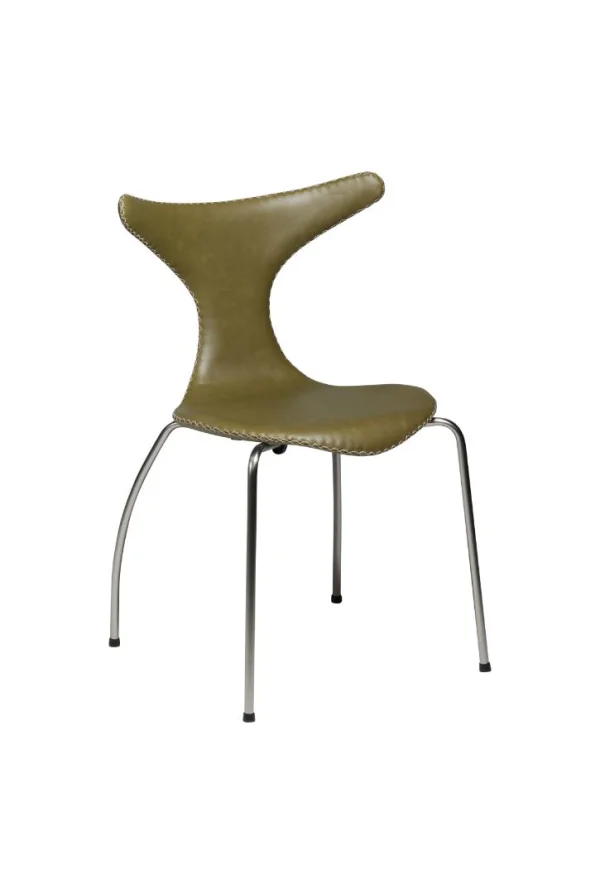 Dolphin Dan-Form Esszimmerstuhl Echtes Leder grün.