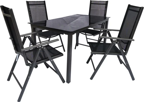 Dora Gartenset 80x140cm Tisch, 4 Stühle schwarz,anthrazit.